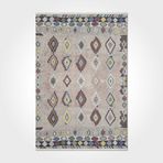 Halinet Selah Geometrik Krem Polyester Kare Modern Desenli Pamuk Makinada Yıkanabilir Hav Toz Vermez Leke Tutmayan Kaymaz Taban Dijital Makine Baskı Salon Yolluk Mutfak Halı