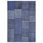 Halinet Teselya Mavi Patchwork Etnik Modern Desenli Yün Hav Toz Vermez Leke Tutmayan Salon Yolluk Mutfak El Dokuma Halı