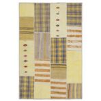 Halinet Teselya Sarı Patchwork Etnik Modern Desenli Yün Hav Toz Vermez Leke Tutmayan Salon Yolluk Mutfak El Dokuma Halı