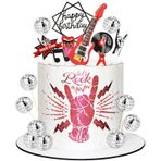 Halinuia 24 adet gitar pasta dekorasyonu, disko küresi, pasta süsü, müzik notası, pasta süsü, Happy Birthday Cupcake Topper 70'li yıllar, disko müzik teması, doğum günü partisi aksesuarı