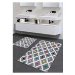 halıpera Yıkanabilir Kaymaz Pamuk Dokuma Taban Geometrik Desen 60x100-50x60 2'li Banyo Paspası Klozet Takım