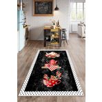 Halise Home Kaymaz Taban Dijital Baskı Yıkanabilir Siyah Mutfak Halısı