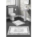 Halise Home Kaymaz Taban Yıkanabilir 2'li Set Beyaz Banyo Paspası Banyo Paspas Seti Klozet Takımı