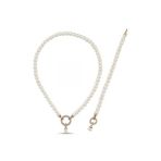 Halka Kilitli Doğal İnci Kolye Bileklik İkili Set (Rose)