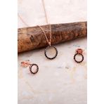 Halka Tamtur Taşlı Safir Rose Gümüş Kolye Küpe Seti 2609