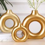 Halka Vazo Üçlü Set, Gold