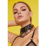 Halka Ve Zincir Detaylı Geniş Şerit Deri Choker