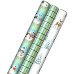 Hallmark Ters Kesilmiş Çizgiler ile Noel Ambalaj Kağıdı (3 Rulo: 120 sq. ft. ttl) Woodland Storybook Yaratıkları, Geyik, Kardan Adam, Nane Yeşili ve Deniz Mavisi Ekose