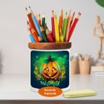 Halloween Gülümseyen Bal Kabağı Ahşap Seramik Kalemlik-21907376 - Renkli