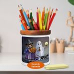 Hallowen Kostümlü Çocuklar Ahşap Seramik Kalemlik - 2147522457 - Renkli