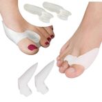 Halluks Valgus İçin, Ayak Başparmak Duruş Düzeltici, Rahatlatıcı, Ayırıcı, Sürtünme Engelleyici, Yastıklama Silikon Bunyonlar(1 Çift Yan Parmak Geçmeli + 1 Çift Yan Parmak Makaralı /2 ÜRÜN BİR ARADA)