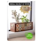 Halohope El Yapımı 6X2 Çinili Dekoratif Modern Ahşap Dikdörtgen Bahçe Balkon Saksı Saksılık Çiçeklik
