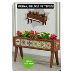 Halohope El Yapımı Ayaklı 6 Çinili Dekoratif Modern Ahşap Dikdörtgen Bahçe Balkon Saksı Saksılık Çiçeklik