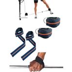 Halter Ağırlık Kaldırma Kayışı Strap - D-Ring Fitness Reformer Crossfit Ayak Bilek Kayışı İkili Set (Mavi-Turuncu)