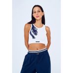 Halter Yaka Desenli Crop Atlet Lacivert