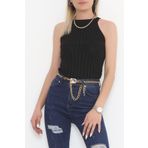 Halter Yaka Fitilli Atlet Siyah