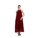 Halter yaka pliseli dökümlü elbise Bordo 36