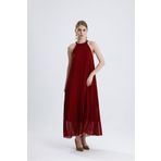 Halter yaka pliseli dökümlü elbise Bordo 40