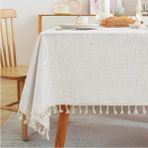Ham Yıkanmış Keten Buldan Püsküllü Masa Örtüsü Piknik Örtüsü (Ölçü Seçiminize Dikkat Ediniz) - Krem - 160 x 250 cm