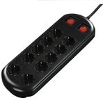 Hama 10'lu Akım Korumalı Priz, 2 Switches, 2m, Siyah