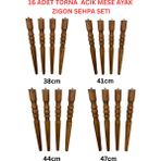 Hamadex 38–41–44–47 cm Açık Meşe Torna Ayak Ahşap Mobilya Zigon Sehpa Ayağı 4’lü Set | 16 Adet Ayak + 16 Bağlantı Aparatı