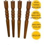 Hamadex 47 cm Açık Meşe Torna Ahşap Sehpa Ayağı 4 Adet Ahşap Ayak | Mobilya Ayağı + Metal Bağlantı Aparatları