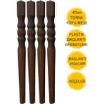 Hamadex 47 cm Koyu Meşe Torna Ahşap Sehpa Ayağı 4’lü Set | Mobilya Ayağı + Plastik Bağlantı Aparatları