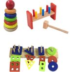 Hamaha Ahşap 4'lü Geçmeli Geometrik Oyuncak Halka Kule Ve Çak-çak Oyuncak Seti 3'lü Set