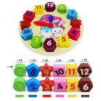 Hamaha Ahşap Eğitici Oyuncak P4 Geometrik Şekiller Saat Öğren Blok Puzzle Yapboz