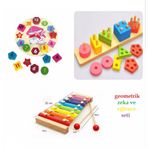 Hamaha Ahşap Eğitici Oyuncak Seti 3 in 1 Geometrik Saat + 8 Notalı Selefon + Geometrik Şekiller