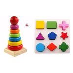 Hamaha Oyuncak Ahşap Eğitici Zeka Blok Geometri Şekil Bul Tak+Kule 2'Li Set