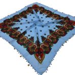 HAMAVİ ŞAL ÇEYREKLİ, PUŞİ (90 X 90 CM) (MAVİ)