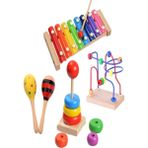 Hambag Ahşap 8 Nota Selefon Ksilofon+ Mini Helezon+ Marakas+ Kule Eğitici Oyuncak Set - Renkli