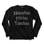Hamdım Piştim Yandım Mevlana Mesnevi Tasavvuf Uzun Kollu Tişört Baskılı Çocuk T-Shirt Siyah