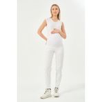 Hamile Esnek Karın Bantlı Beli Ayarlanabilir Mom Fit Kot Pantolon Beyaz - 42