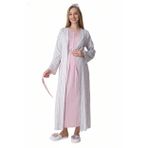 Hamile Gecelik ve Sabahlık Takımı/Bisiklet Yaka/Nefes Alan Pamuk Viskoz Kumaş/Şık Çizgili Model-2’li Set-(2319) (Pudra, XL)