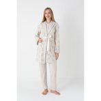 Hamile ve Lohusa Dönemine Özel Uzun Kol Pijama + Sabahlık 3’lü Set (Emzirme Özellikli) Bej 2XL Beden