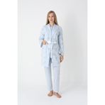 Hamile ve Lohusa Dönemine Özel Uzun Kol Pijama + Sabahlık 3’lü Set (Emzirme Özellikli) Mavi XL Beden