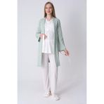 Hamile/Lohusa Pijama-Sabahlık Takımı/NefesAlan Pamuk Viskoz Kumaş/Şık Çizgili Model-3’lü Set-New3466 Mint Yeşili-Ekru M Beden