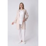 Hamile/Lohusa Pijama-Sabahlık Takımı/NefesAlan Pamuk Viskoz Kumaş/Şık Çizgili Model-3’lü Set-New3466 Pudra-Ekru M Beden