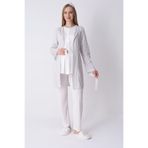 Hamile/Lohusa Pijama ve Sabahlık Takımı/Nefes Alan Pamuk Viskoz Kumaş/Şık Çizgili Model-3’lü Set Ekru XL Beden