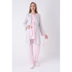 Hamile/Lohusa Pijama ve Sabahlık Takımı/Nefes Alan Pamuk Viskoz Kumaş/Şık Çizgili Model-3’lü Set Pembe L Beden