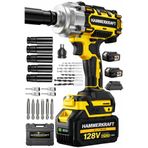 HAMMERKRAFT Kömürsüz Motor Çelik Gövde 15Pilli Çift Akülü Darbeli 1600Nm Torklu Lastik Somun Sökme Takma Matkap