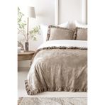 Hamur Crush Hare Efektli Çift Kişilik Yatak Örtüsü Seti 2 Yastık Kılıfı Fırfırlı Saten Parlaklığı Vizon - 230 x 250 cm