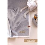 Hamur Kişiye Özel Isim Nakışlı Fluffy Bebek Battaniyesi Çift Taraflı Kundak Puset Battaniye Solid Gri - Açık Gri - 100 x 80 cm