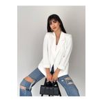 han fashion Kadın Beyaz Kruvaze Yaka Cepli Astarlı Katlanabilir Kol Blazer Ceket