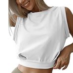 Hanaoops Egzersiz Tank Tops kadınlar için pamuk yaz spor kolsuz yelek üstleri elastik koşu kırpma üst gevşek ekip boyun Yoga gömlek, beyaz, M