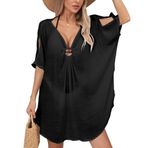 Hanaoops Kadın plaj elbisesi, bikini üstü seksi V yaka plaj pançosu, yazlık mayo, örtbas bikini bluzu, mayo, tatil, havuz, plaj ve parti için, Mavi, Einheitsgröße