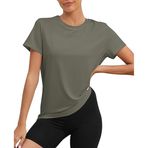 Hanaoops Spor tişört, kadın, kısa kollu, egzersiz üst giyim, yuvarlak yaka, atletik, rahat, koşu, yoga, fitness, spor tişörtü, bol spor tişörtü, standart fonksiyonel kesim, koşu tişörtü, Yeşil., L