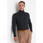 Hanclo Erkek Slim Fit Dar Kesim Yumuşak Dokulu Tüylenmeyen Tam Balıkçı Yaka Triko Kazak - Füme